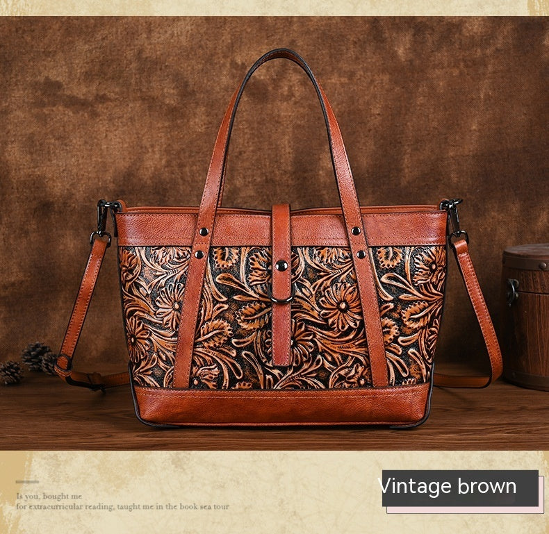 First Layer Cowhide Skeleton-skin Hand Carved Bag