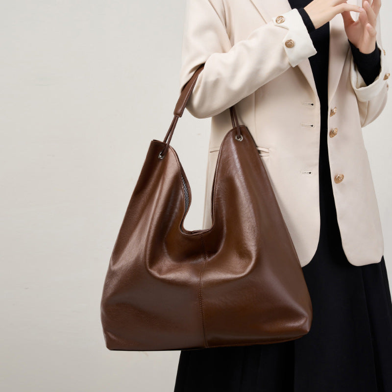 Soft-Structure Cowhide Hobo Shoulder Bag