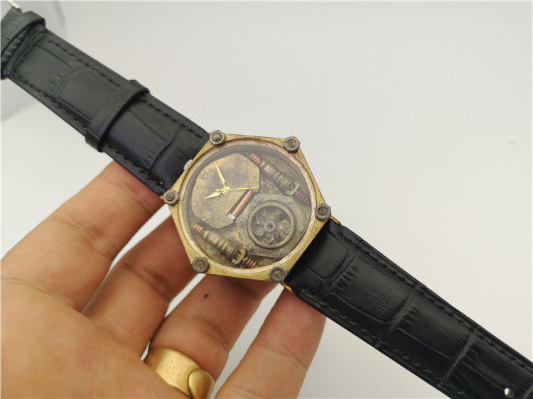 Steampunk Pure Cowhide Belt Copper Watch