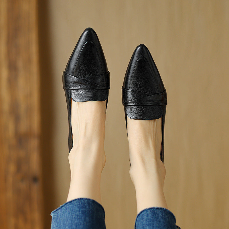 Black Leather Loafer with Low Stacked Heel