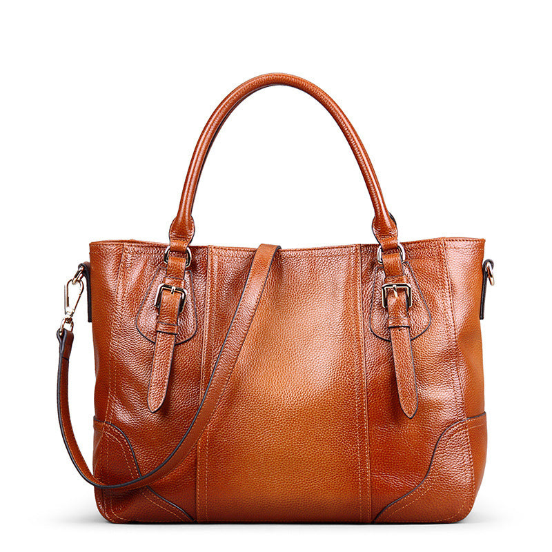 Casual Solid First Layer Leather Bag