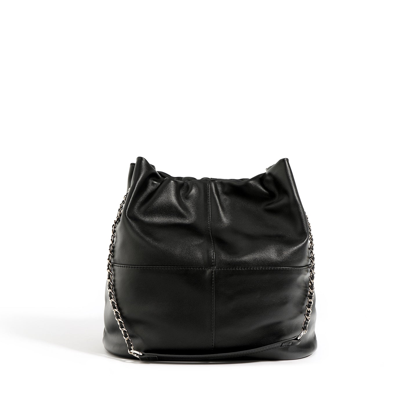 Structured Leather Bucket Bag with Chain Support