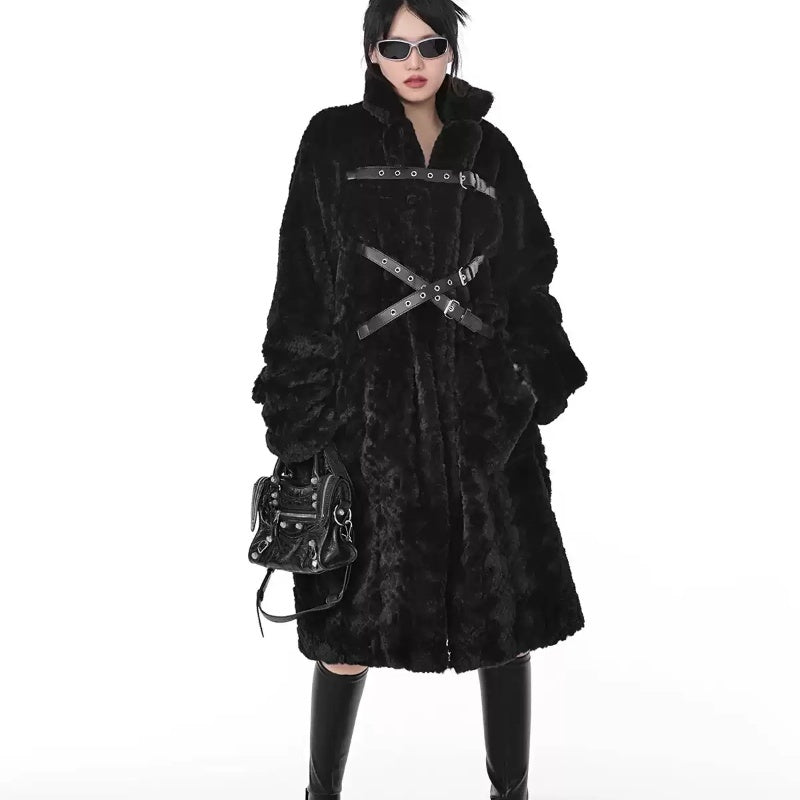 Dark Style Imitation Fur Plush Coat Women's Mid-length