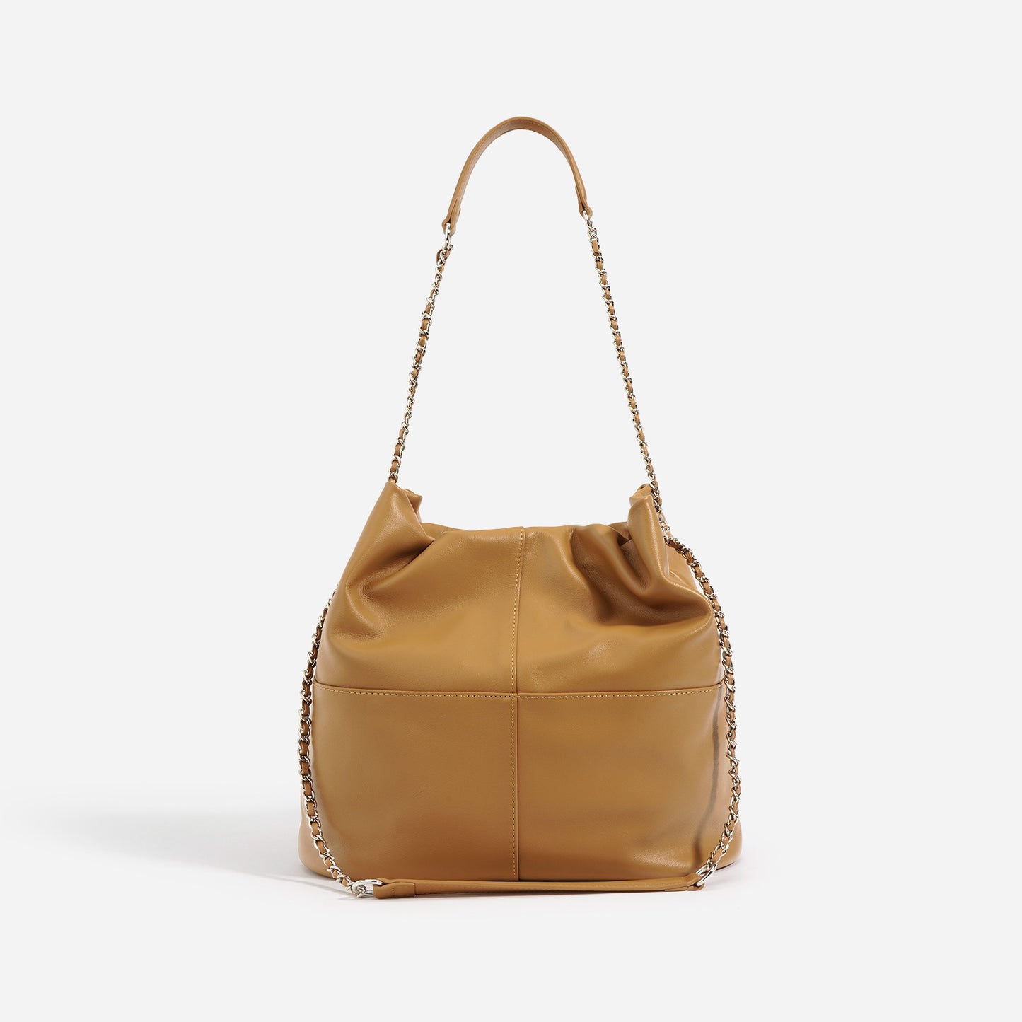 Structured Leather Bucket Bag with Chain Support