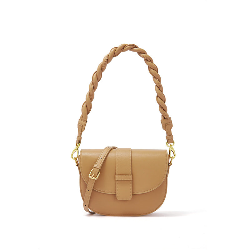 Structured Braided-Handle Flap Bag in Two-Layer Cowhide