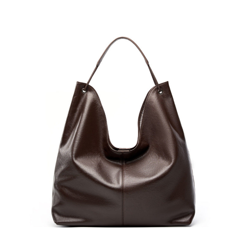 Soft-Structure Cowhide Hobo Shoulder Bag