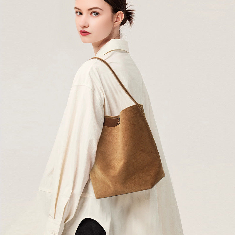 Soft-Form Bucket Shoulder Bag in First-Layer Cowhide —
