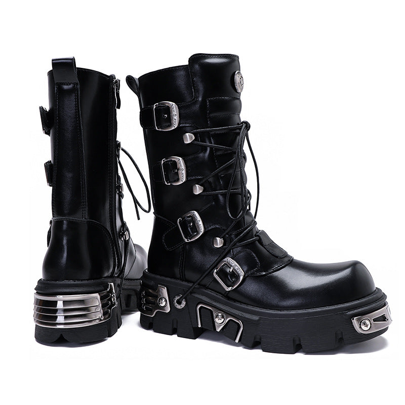 First-Layer Cowhide Multi-Buckle Combat Boot