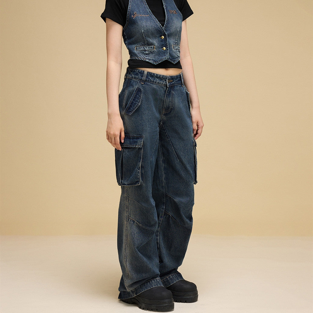 Heavy Industry Loose Wide-leg Denim Overalls