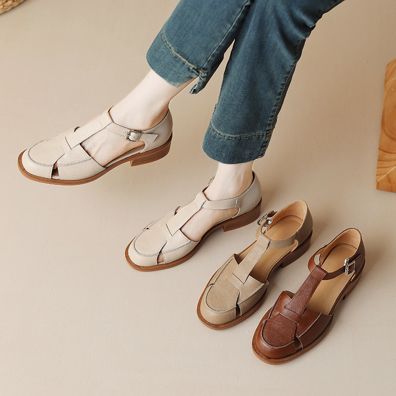 Ivory Leather T-Strap Sandal — Structured Fit with Open Comfort