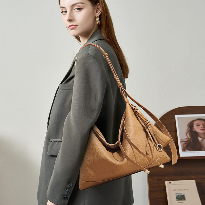Soft-Structure Shoulder Bag in First-Layer Cowhide Leather