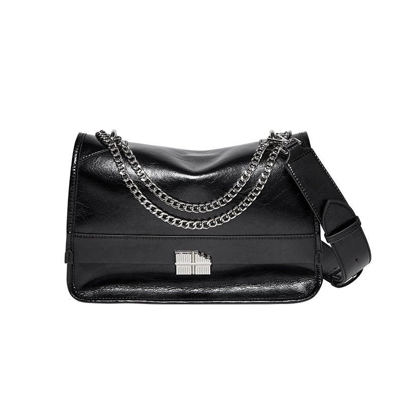 Structured Chain Shoulder Bag in Two-Layer Cowhide