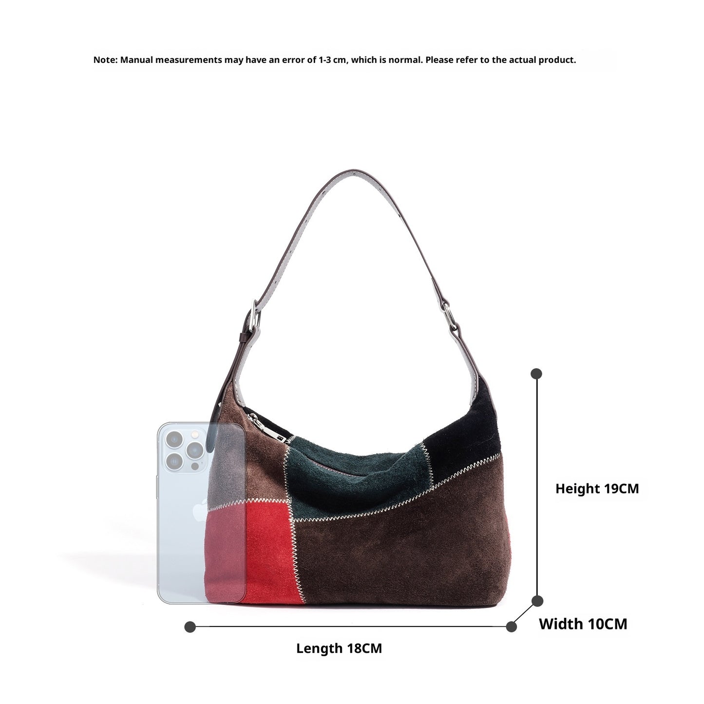 Patchwork Suede Shoulder Bag in First-Layer Cowhide Leather