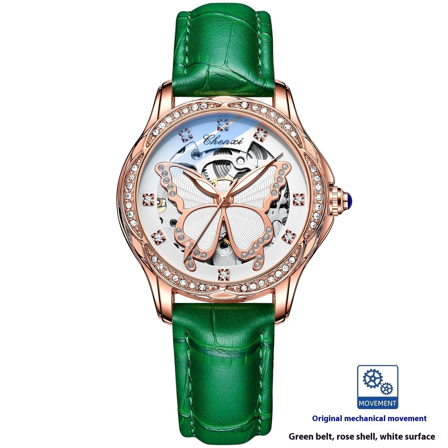 Butterfly Dial Fashion Diamond-embedded Watch Women's Waterproof Automatic Mechanical Watch