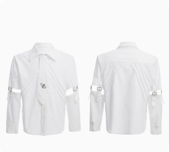 Deconstructing Lace-up Cutout Stitching Design White Shirt