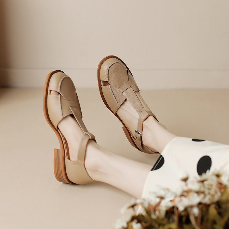 Ivory Leather T-Strap Sandal — Structured Fit with Open Comfort