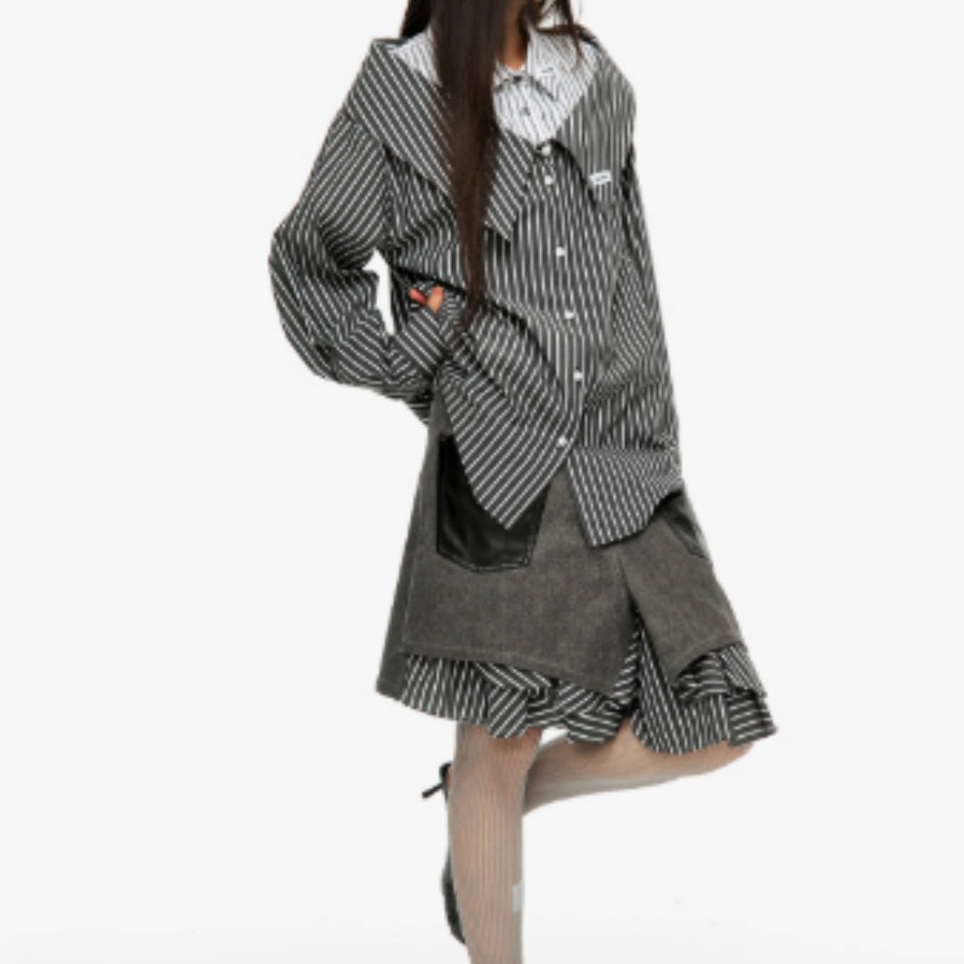 Splicing Irregular Half Skirt, Women's Fringed Twill Mid Skirt