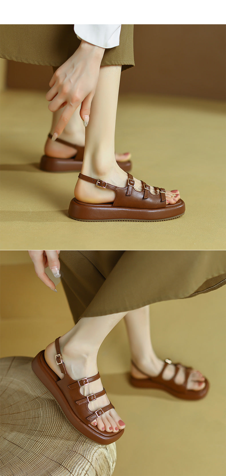 First-Layer Cowhide Platform Sandal – Multi-Buckle Support Build