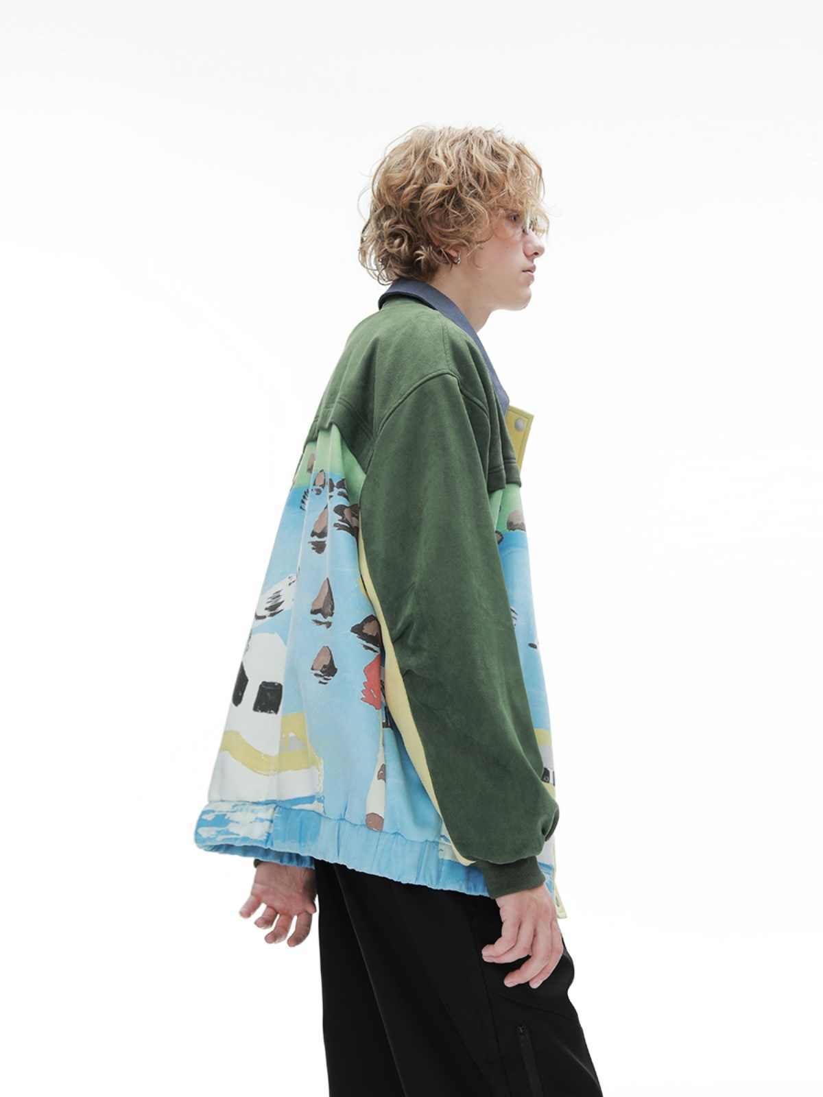 Retro Patchwork Baseball Uniform Men's Flight Suede Jacket
