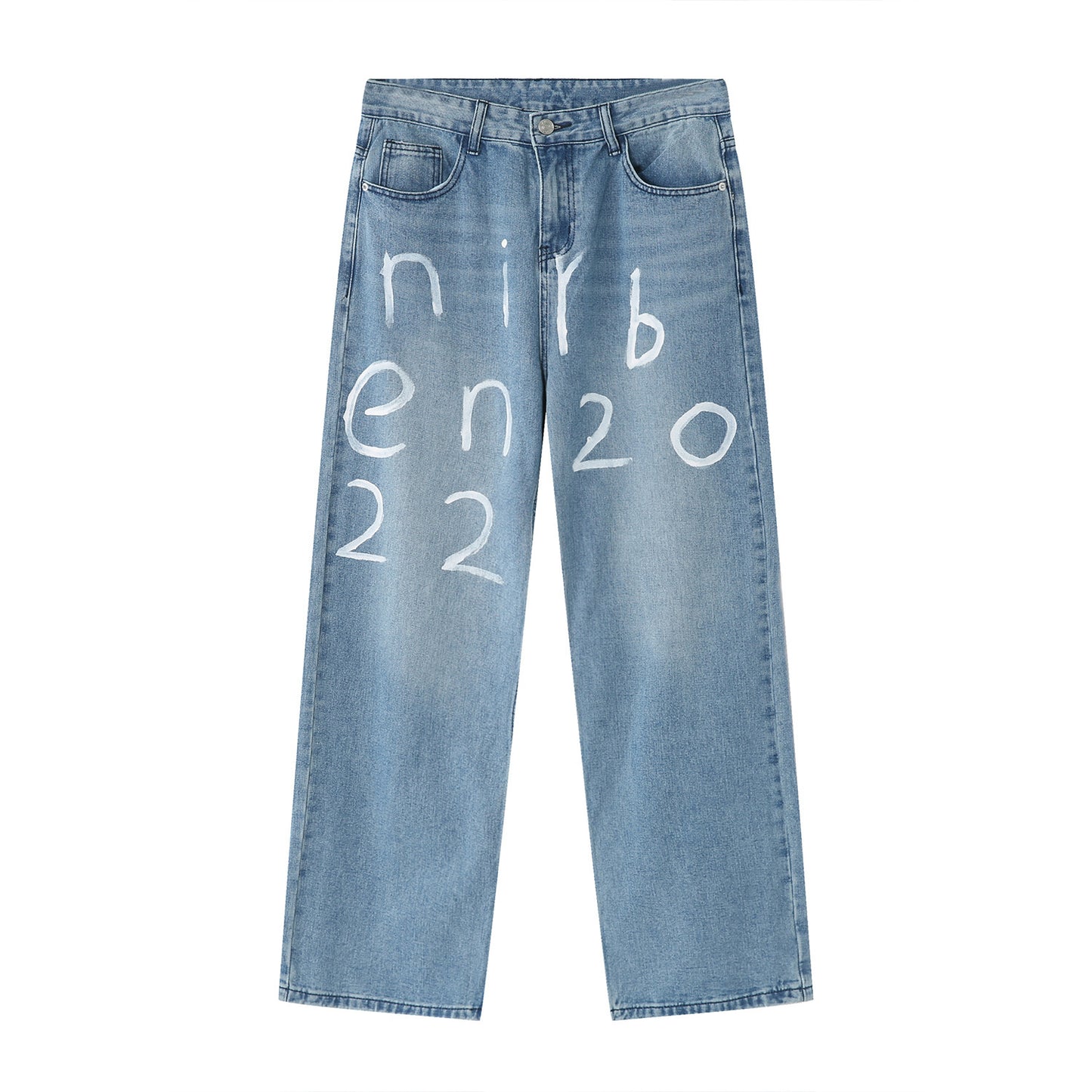 New Loose Wide-leg Mopping Jeans Personalized Digital Printing