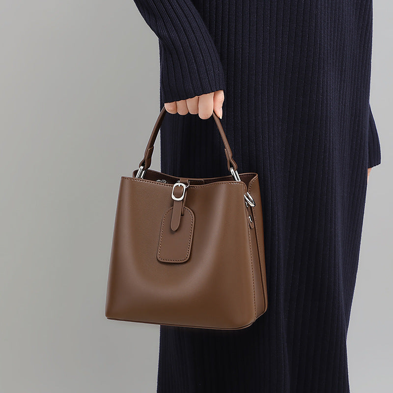Structured Bucket Bag — First-Layer Cowhide Leather