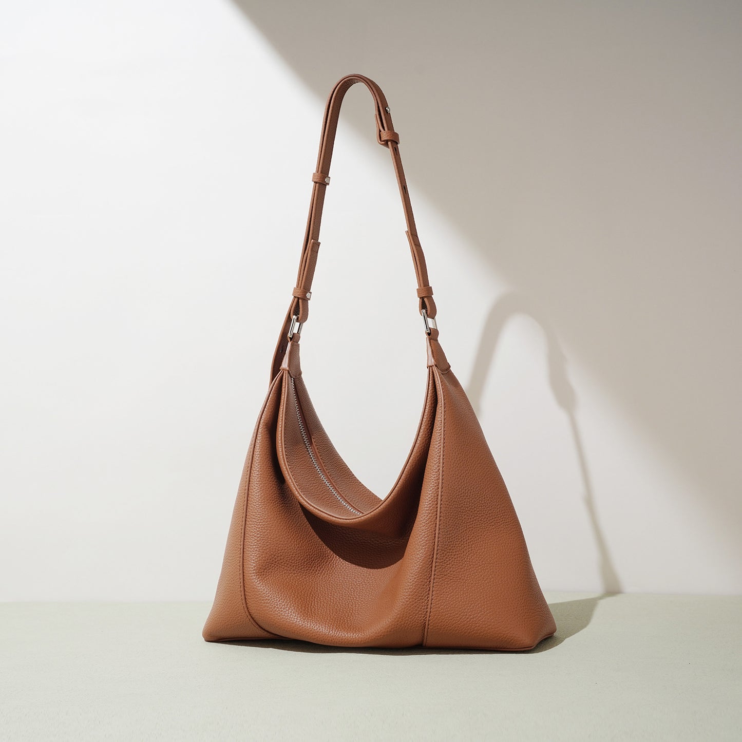 Draped Shoulder Bag in First-Layer Cowhide —
