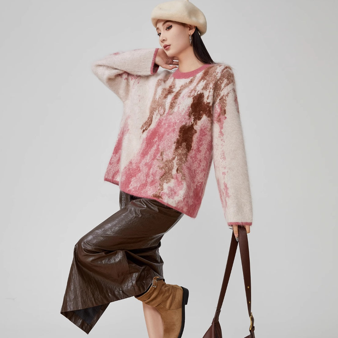Jacquard Round Neck Pullover Loose Sweater