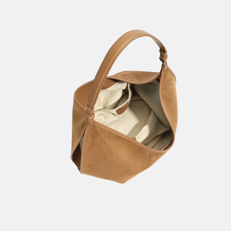 Soft-Form Suede Cowhide Hobo Bag Natural Drop Profile