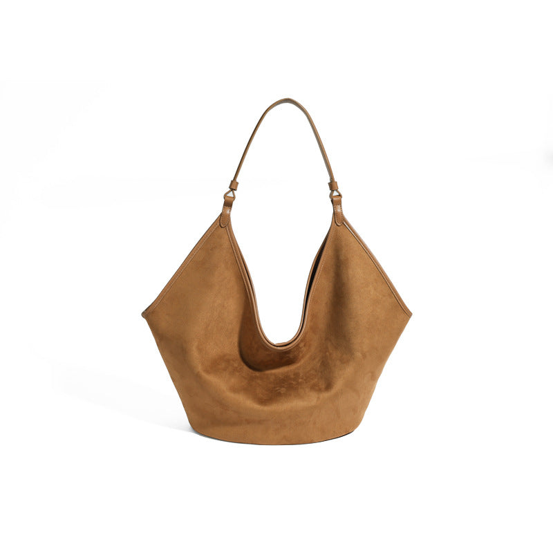 Soft-Form Suede Cowhide Hobo Bag Natural Drop Profile