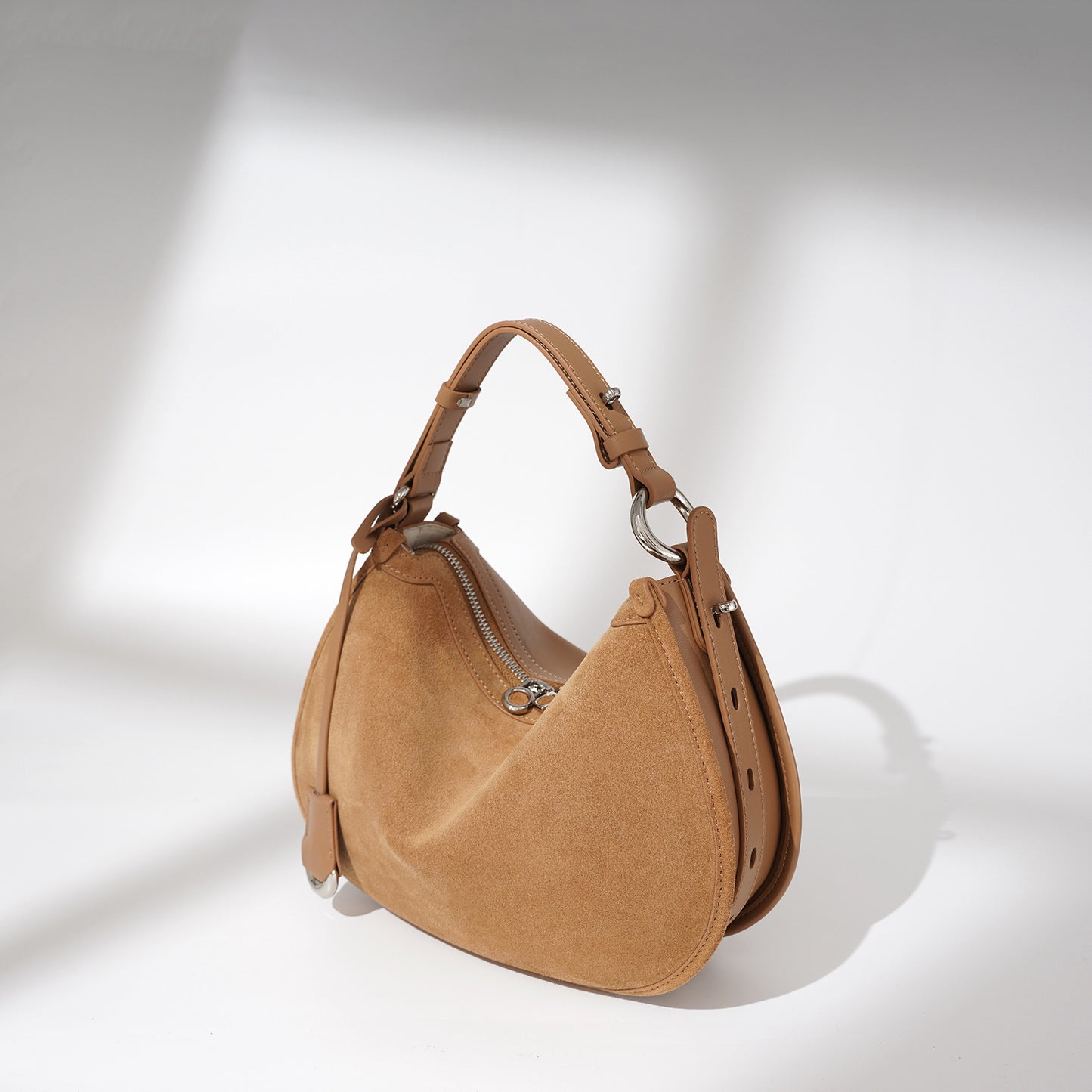 Soft Crescent Shoulder Bag in Two-Layer Cowhide