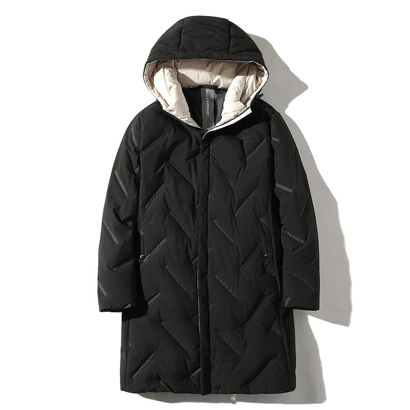 Down Men's Mid-length Korean Style Trendy Hooded Loose Winter Jacket