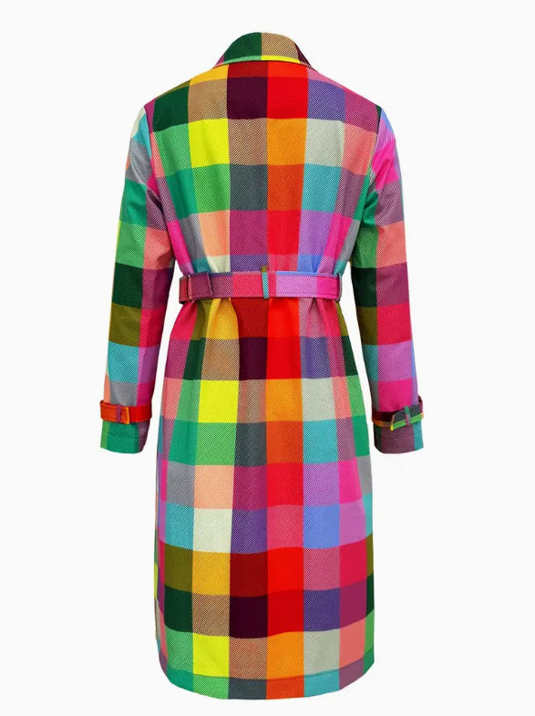 Women's Colorful Checkered Printed Windbreaker