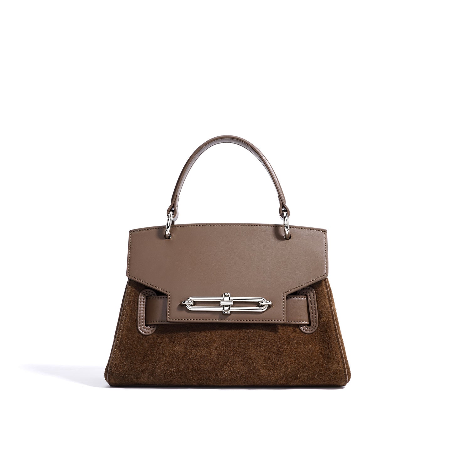 Structured Top-Handle Bag in Matte Cowhide with Suede Panel