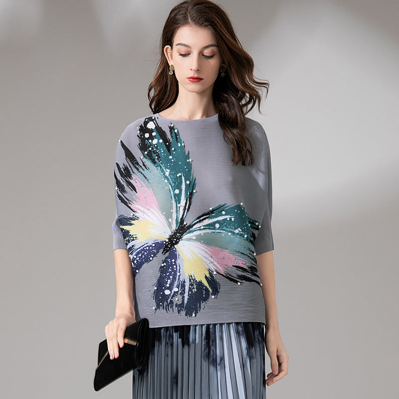 Women's  Butterfly Print Top Casual Loose T-Shirt