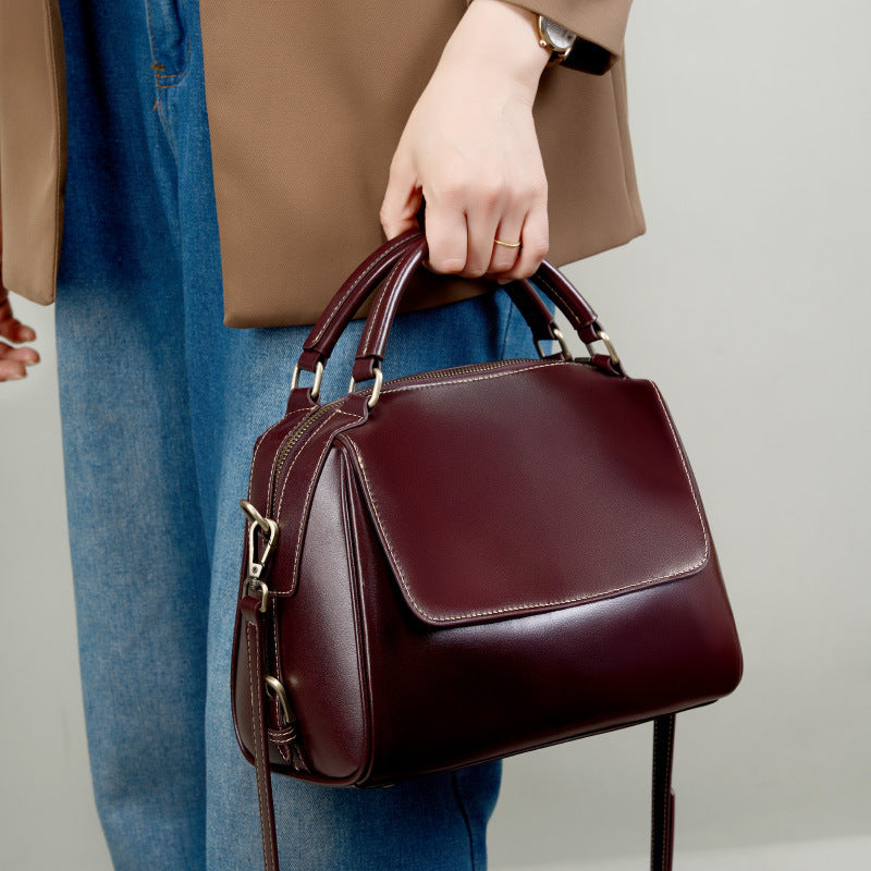 Structured Top-Handle Bag in First-Layer Cowhide Leather