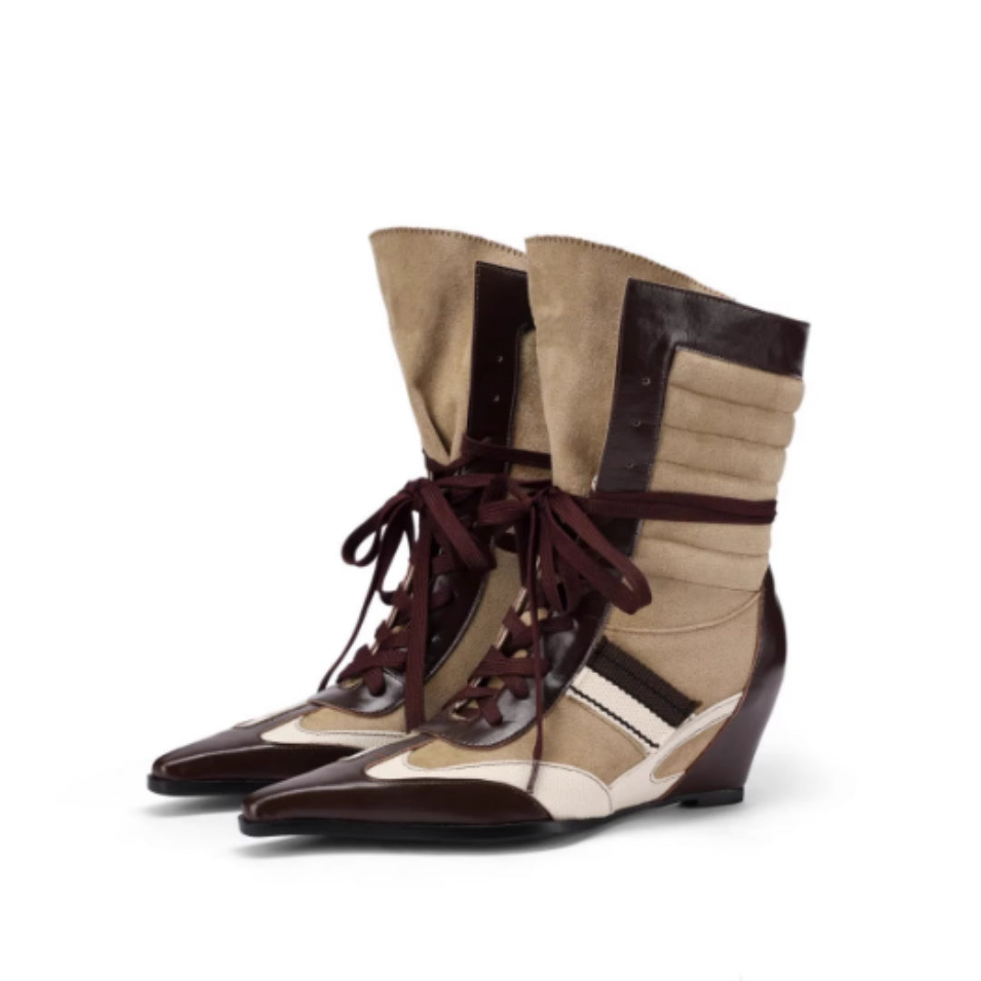 First-Layer Cowhide Panel Ankle Boots
