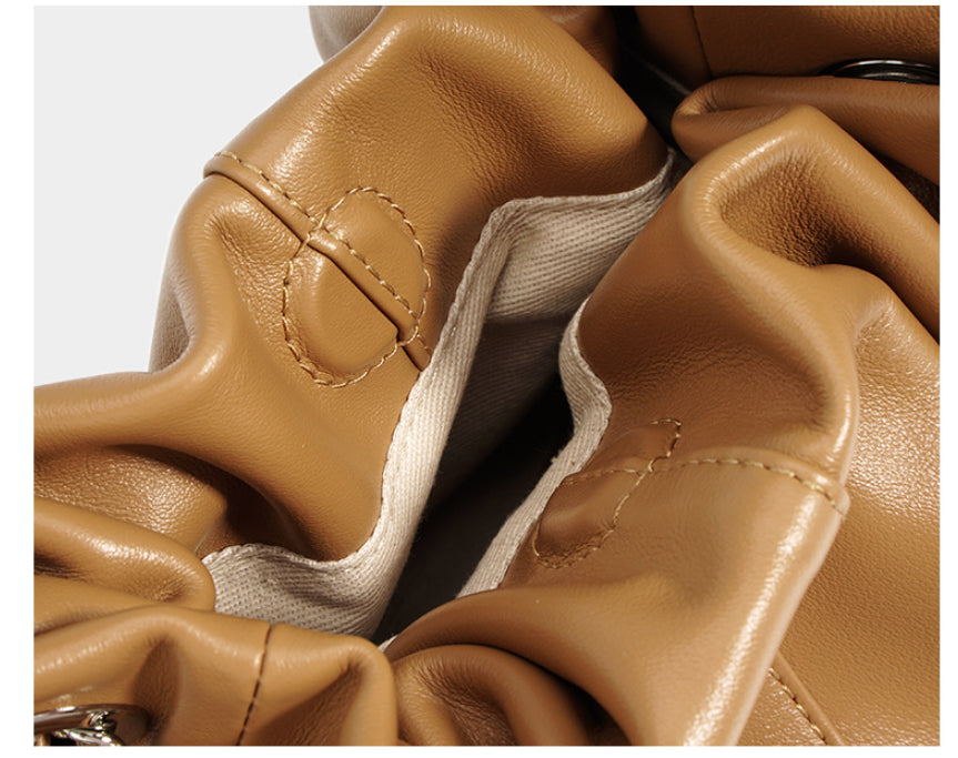 Structured Leather Bucket Bag with Chain Support