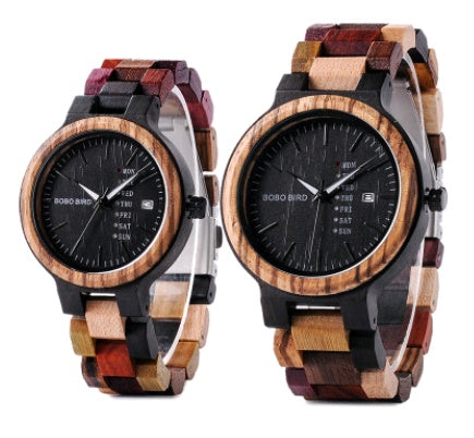 Casual wooden watch men's  & women's watch week calendar garden unique quartz watch