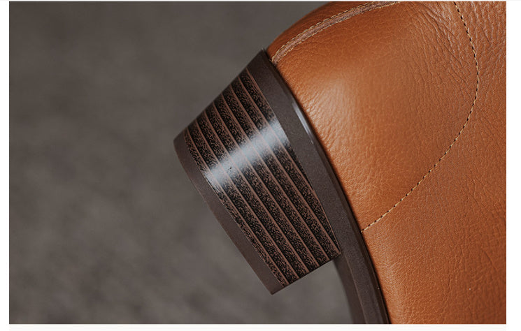 Pointed-toe Lace Chunky Heel Mid Heel Cowhide Martin Boots