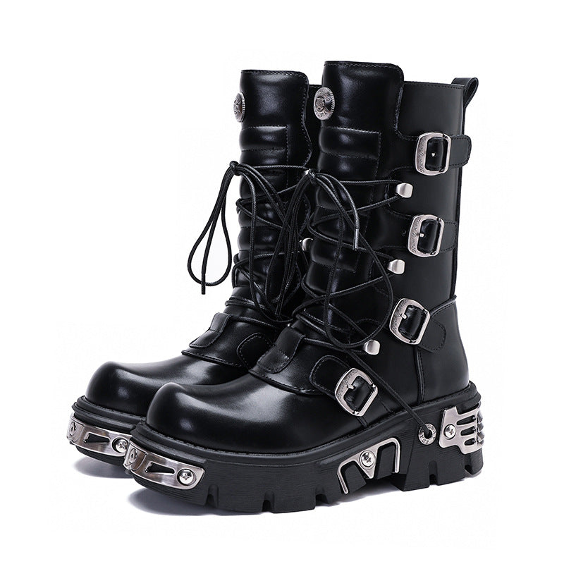 First-Layer Cowhide Multi-Buckle Combat Boot