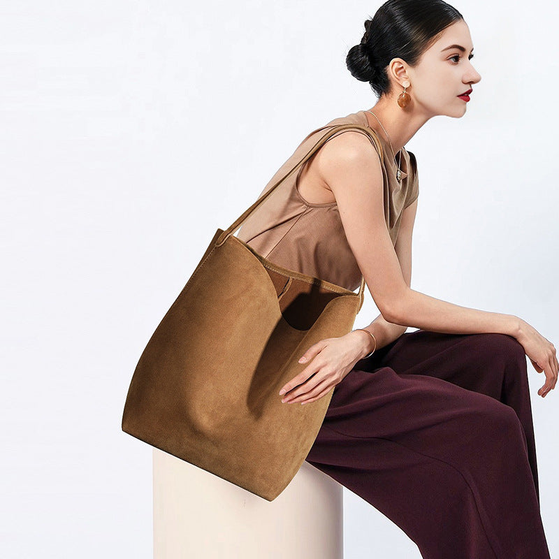 Soft-Form Bucket Shoulder Bag in First-Layer Cowhide —