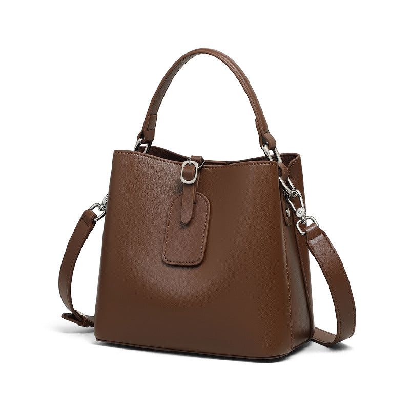 Structured Bucket Bag — First-Layer Cowhide Leather