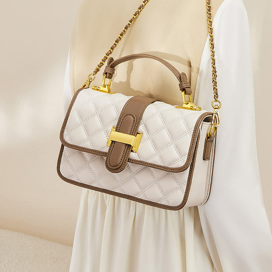 Quilted Top-Handle Bag — First-Layer Cowhide Leather