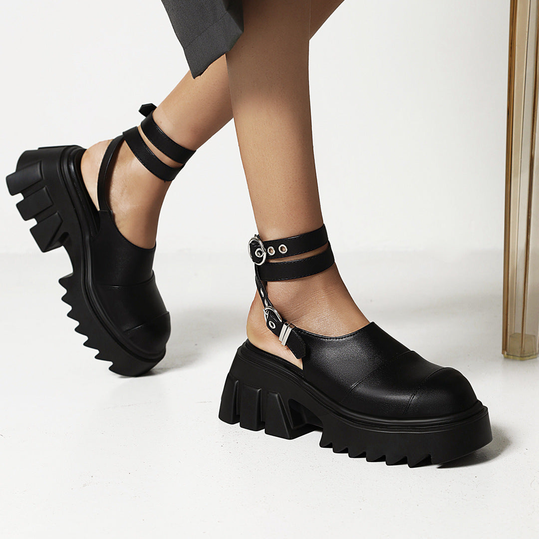 Genuine Leather Chunky Platform with Dual-Ankle Lock System