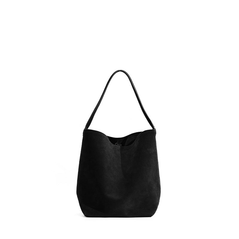 Soft-Form Bucket Shoulder Bag in First-Layer Cowhide —