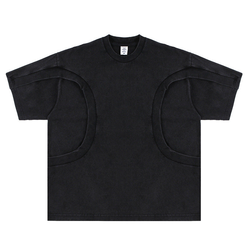 Stitching Deconstruction High Street European And American Solid Color Loose Round Neck Short Sleeve T-shirt
