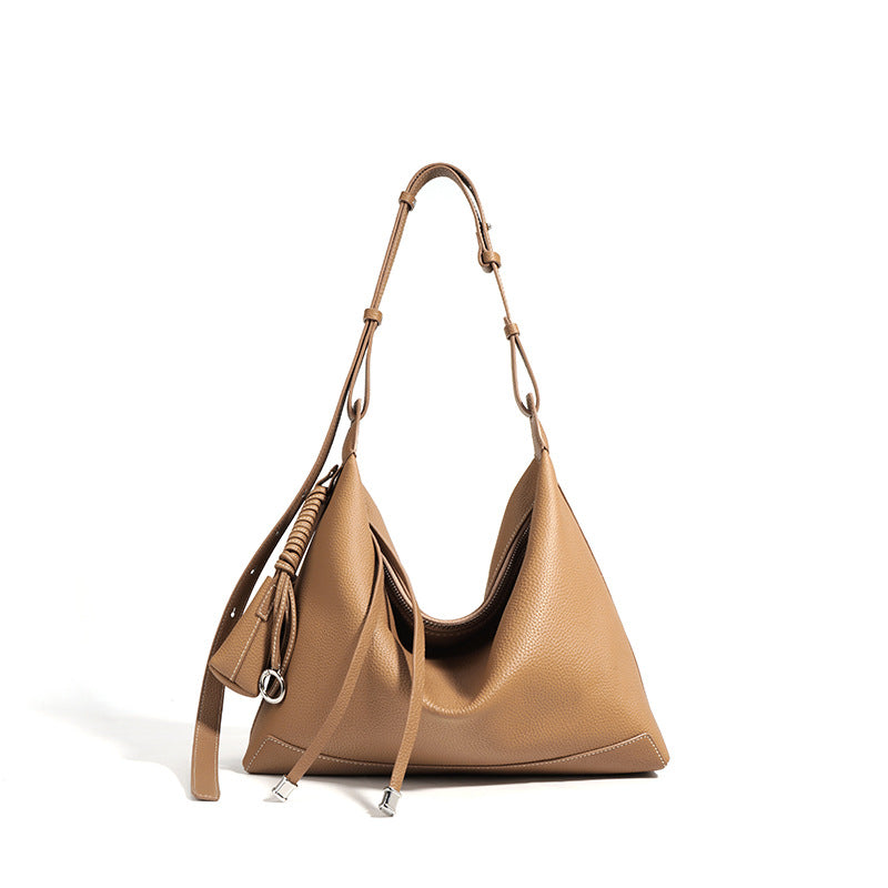Soft-Structure Shoulder Bag in First-Layer Cowhide Leather