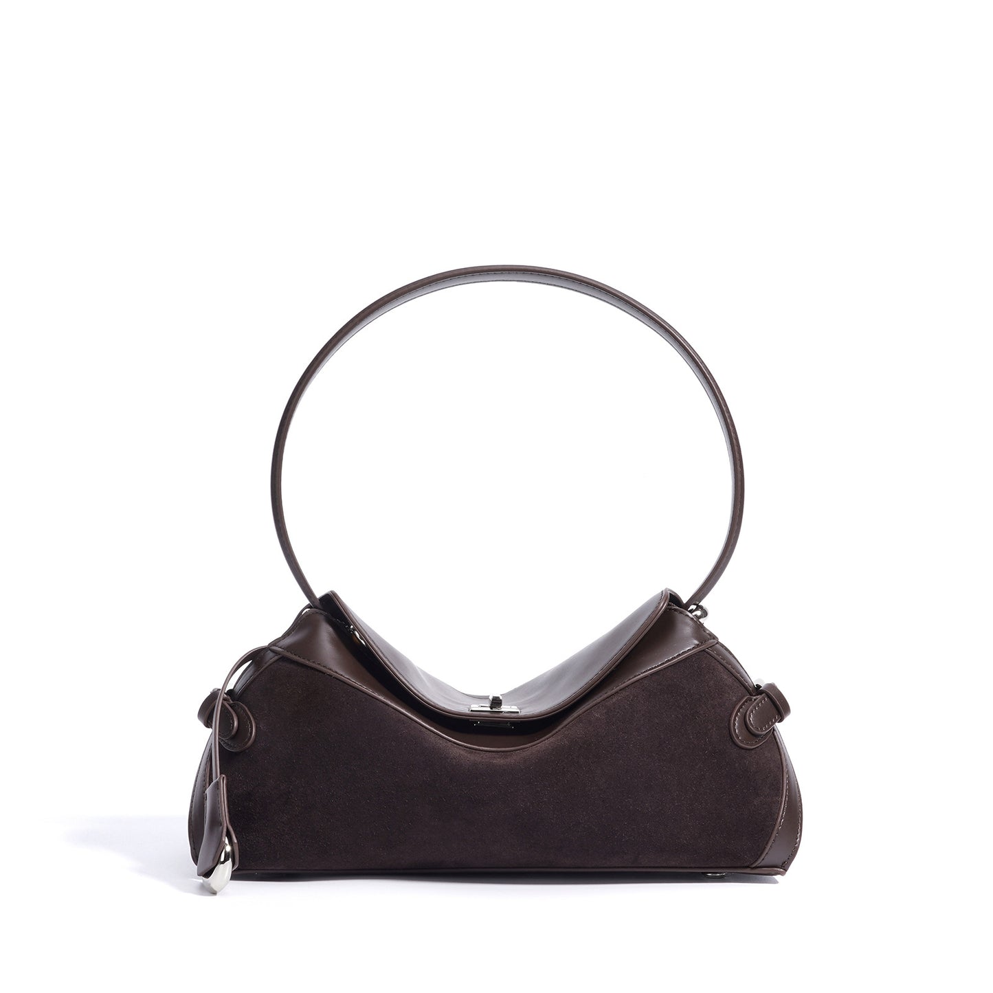 Curved Top-Handle Bag in Matte Cowhide —