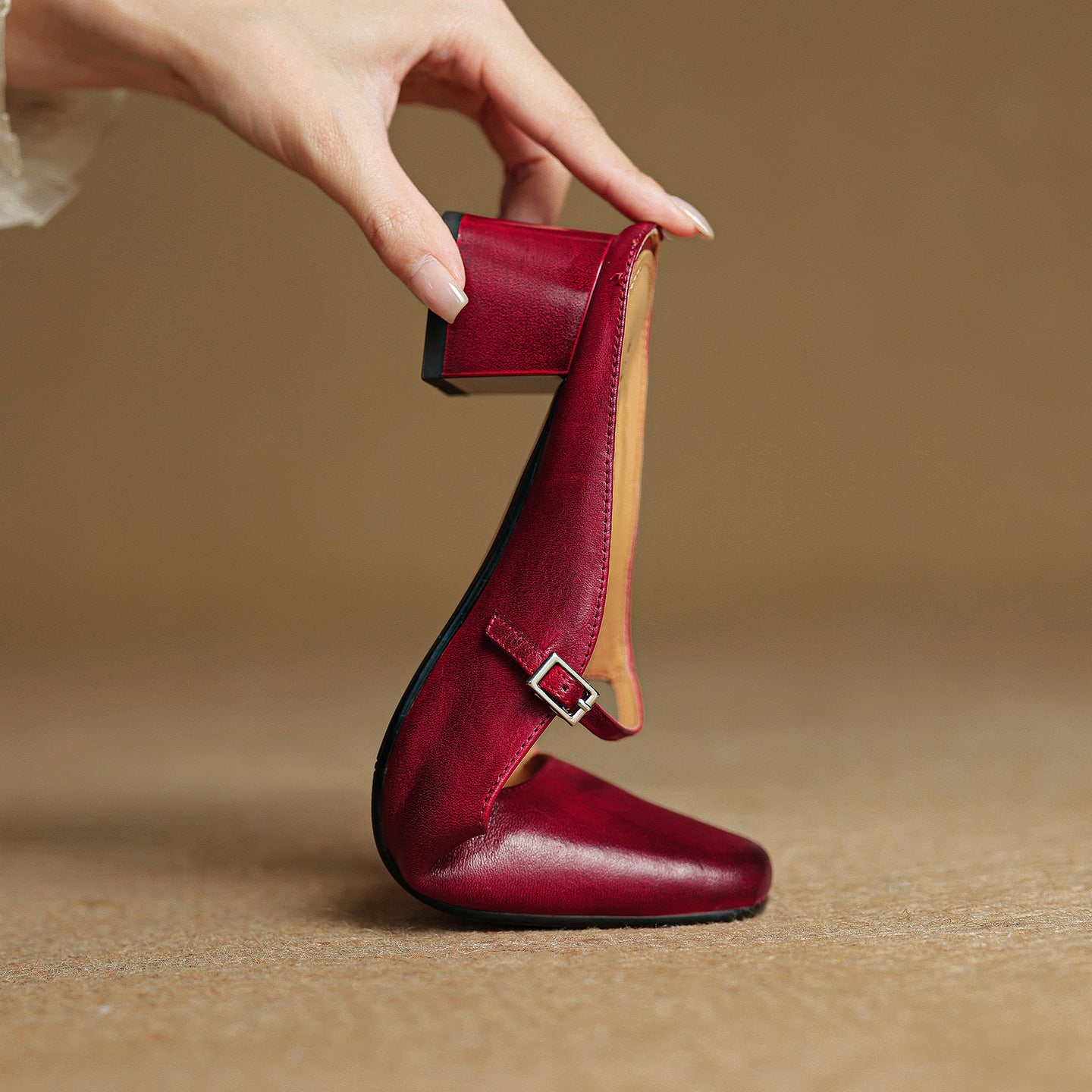 Mary Jane Mid-Heel Shoe – First-Layer Cowhide with Pigskin Insole