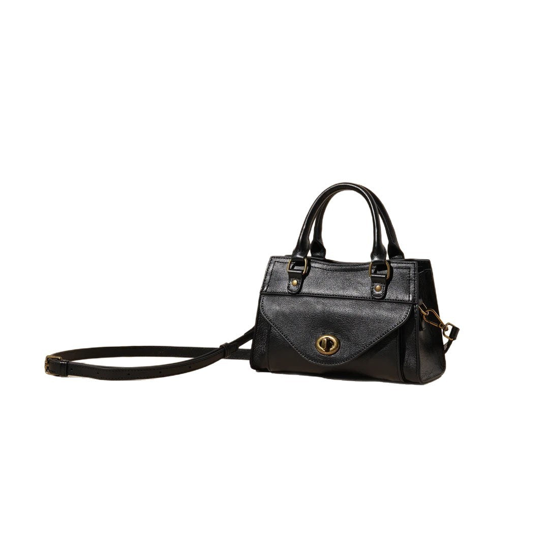 Structured Mini Satchel in First-Layer Cowhide Leather